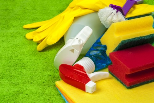 Cleaning technician preparing specialist carpet care products